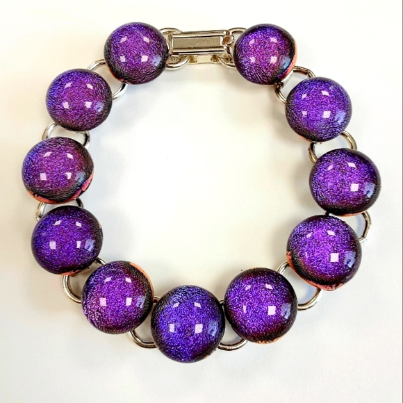 7" Purple/Pink Metallic Dichroic Glass Bracelet - Picture 1 of 2